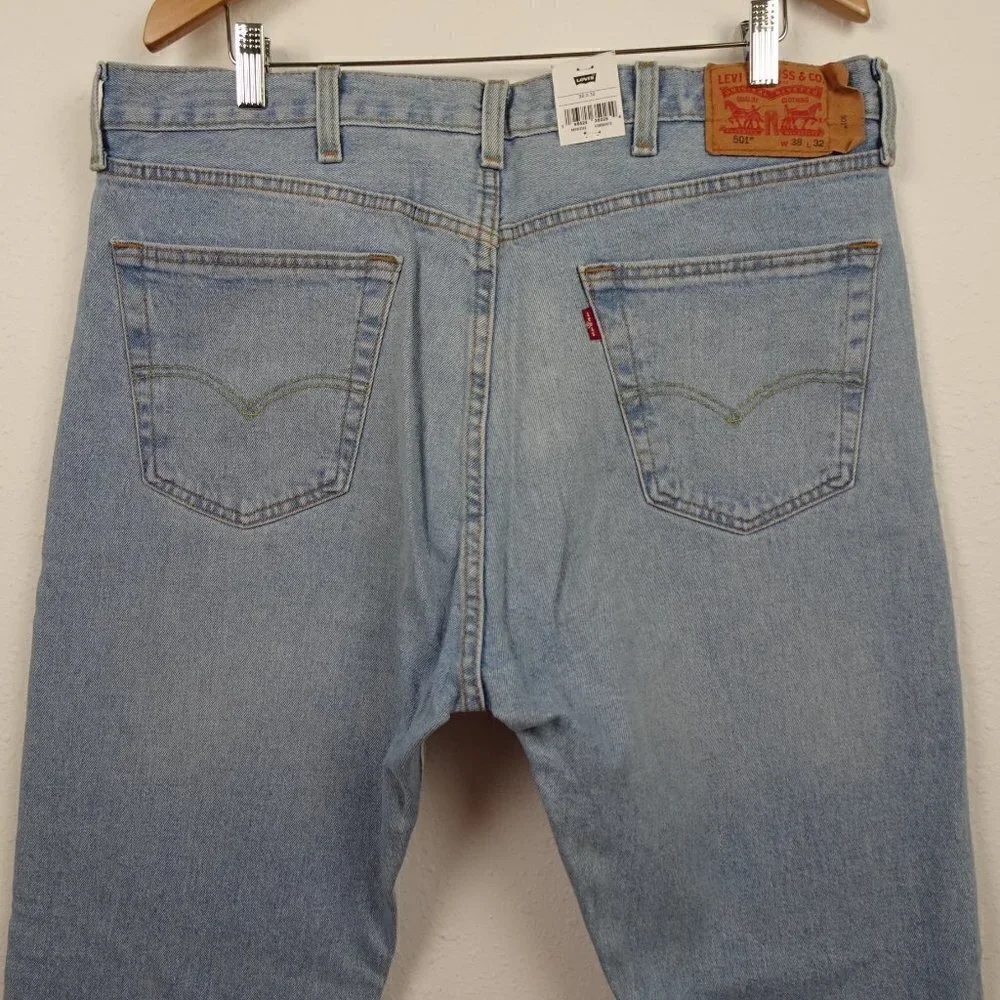 Levi's 501 Jeans Men's Size 38x32 Blue Denim Stretch Straight Leg Button Fly